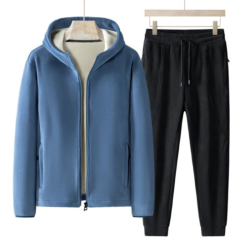 

Флисовый утолщенный комплект из двух предметов Осень и зима Теплый повседневный спортивный комплект с капюшоном Мужская куртка Флисовый свитер большого размера 7XL