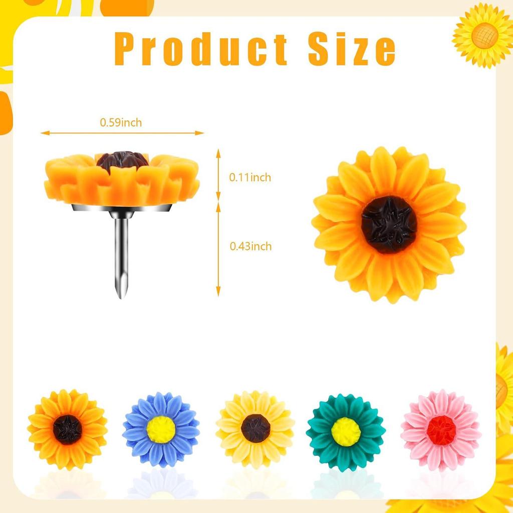 Colorful Resin Daisy Sunflower Thumbtacks for Cork Boards