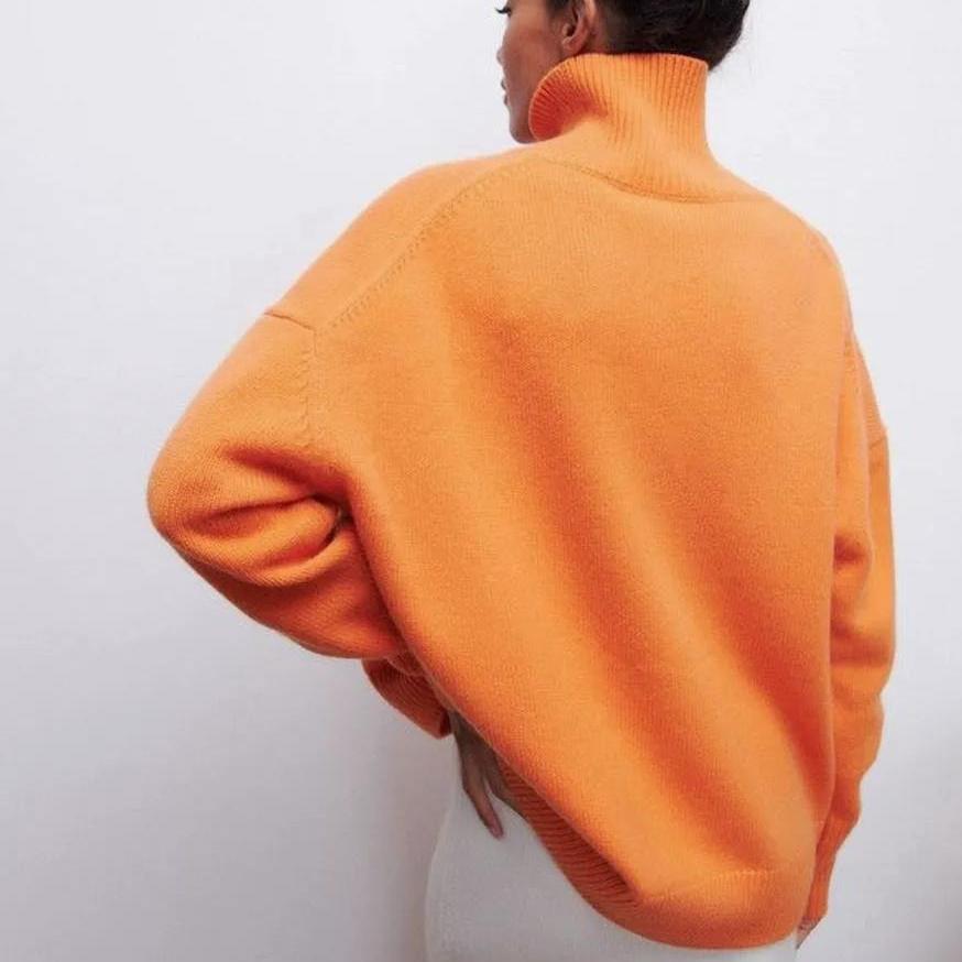 Women's Turtleneck Sweater Loose Solid Color Pullover Knitwear Thick Warm Knit Top Autumn Winter