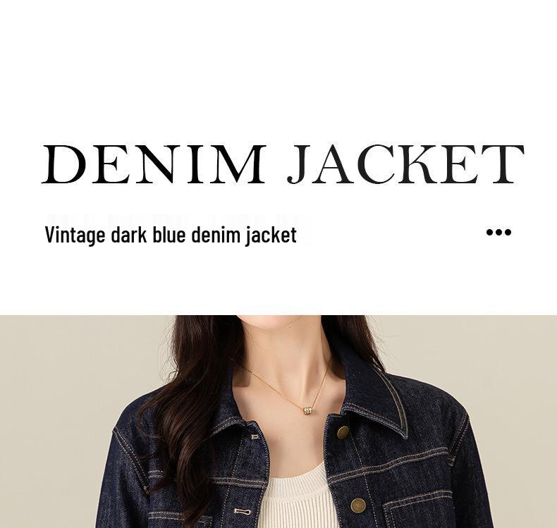 Xin Ge Women's Retro Blue Denim Jacket - Slim Fit, Drop Shoulder, Petite Short Style for Autumn