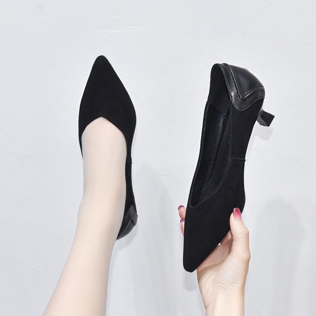 

Черные туфли-лодочки на высоком каблуке, женская обувь, весна, новая, простой темперамент, тонкий каблук, рабочая обувь, овечья кожа, с мелким вырезом, одинарные туфли 40