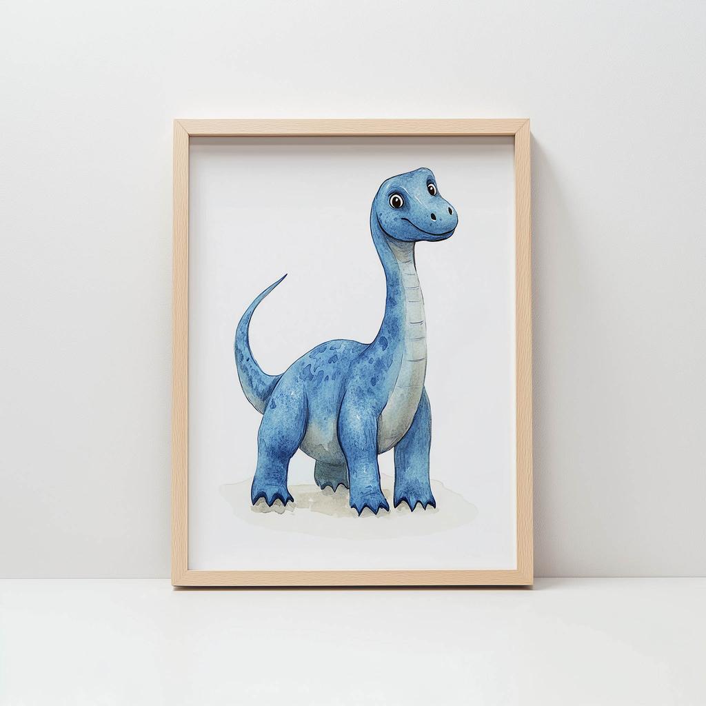 Plakat Niebieski Dinozaur W Krainie Fantazji Plakat Niebieski Dinozaur W Krainie Fantazji, 50X70 Cm, Rama Drewniana Jasny Dąb, Papier Matowy 230 Gsm