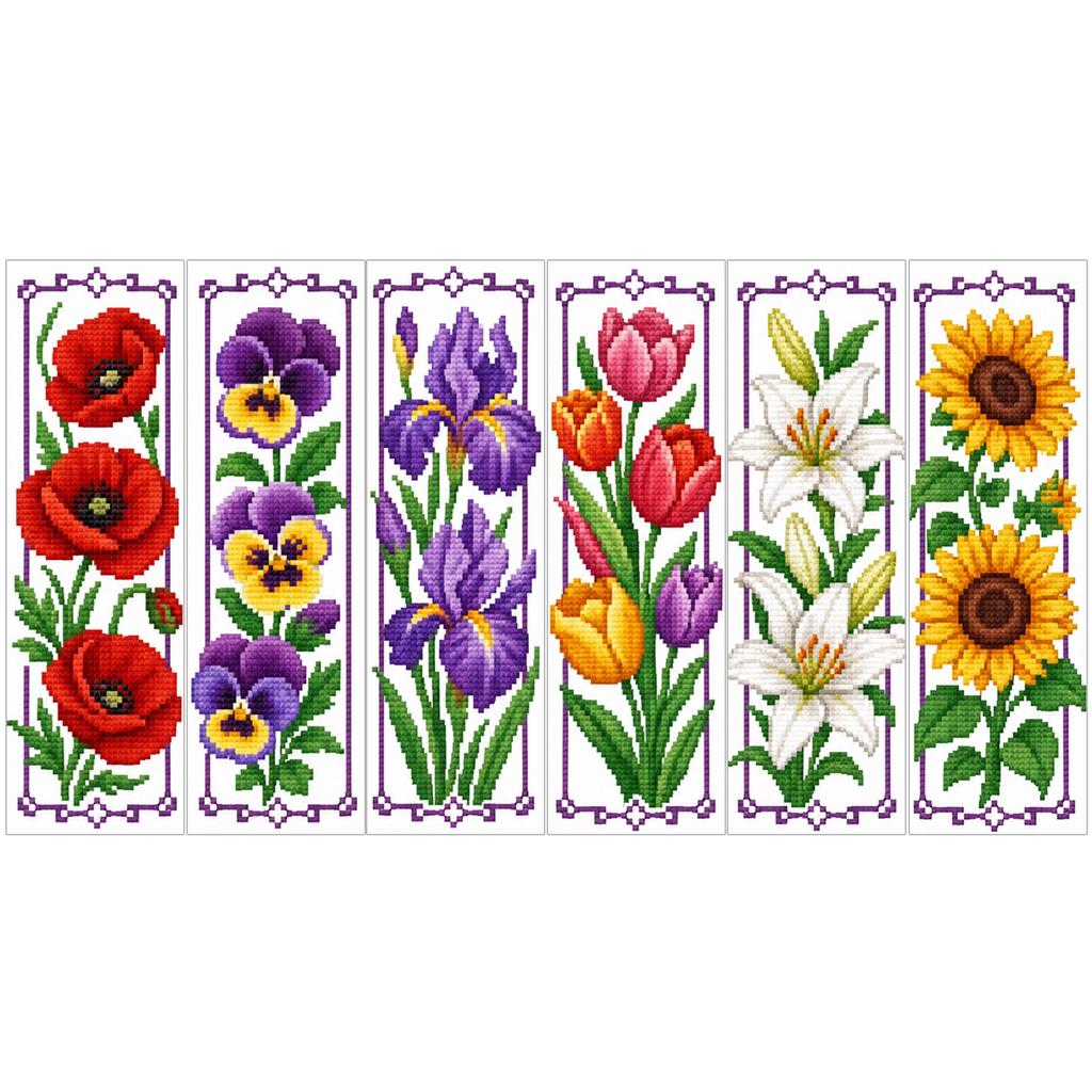 14CT 2 Strands DIY Stitch Kits Reading Companion 6PCS Single-Sided Handmade Thread Embroidery Craft 7.87 X 11.81in