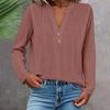 Long Sleeve Linen Tops For Women Loose Fit V Neck Button Down Shirts Cute Solid Summer Beach Tee Shirts