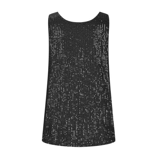 Damen Oberteile Rundhals Ärmellos Glitzernde Pailletten Weste Pendlerstil Weich Dehnbar Lockerer Schnitt