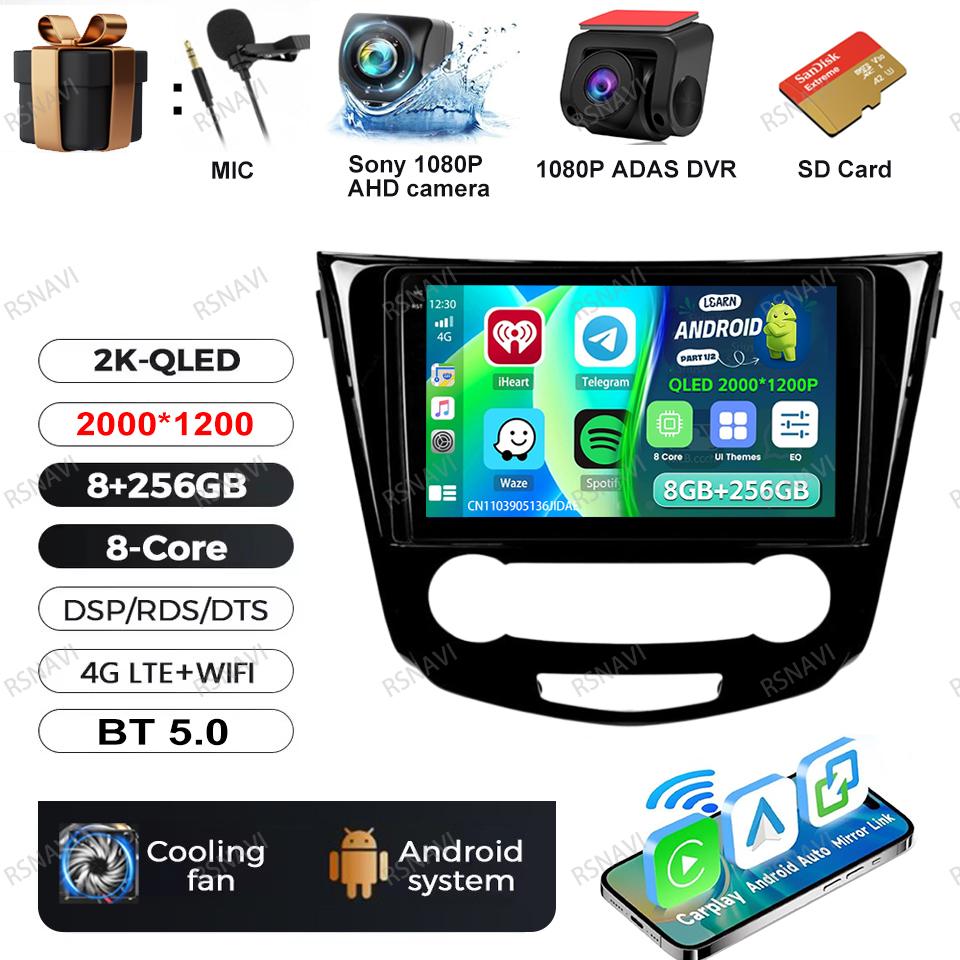 Car Radio Android 16 For Nissan Qashqai 2 J11 X-Trail T32 Rogue 2013-2021 Head Unit GPS Wireless Carplay Auto Autoradio DVD QLED
