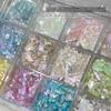 Iridescent Bohai Bay Seashell Nail Art Decorations - 12 Grid Natural Shell Fragments for Summer Nails.