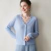 Women's Early Autumn Cashmere V-Neck Cardigan with Pearl Buttons - Slimming Knit Base Layer