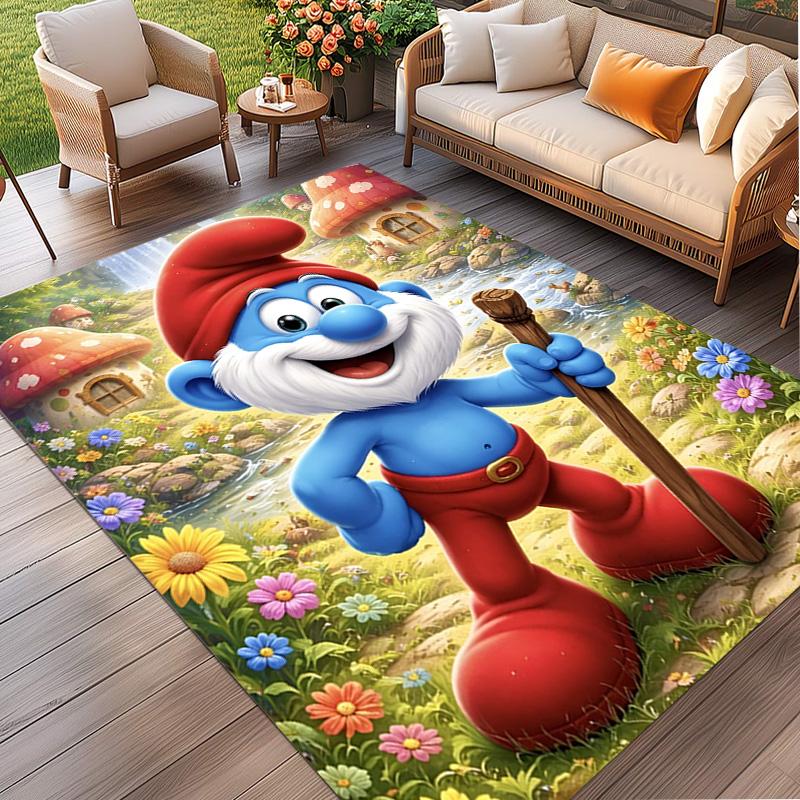 Blue Smurfs Print Rug, Washable Floor Carpet, For Entryway Dorm Laundry Room Office Study, Home Decor Birthday Christmas Gift