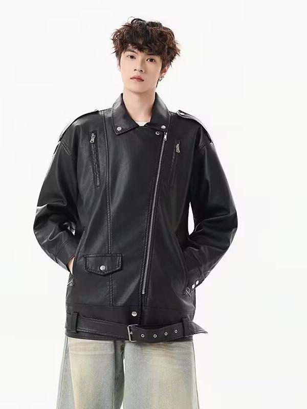 Men's Oversized PU Leather Jacket - Korean Style, Autumn/Winter Motorcycle Cool Scoundrel Design