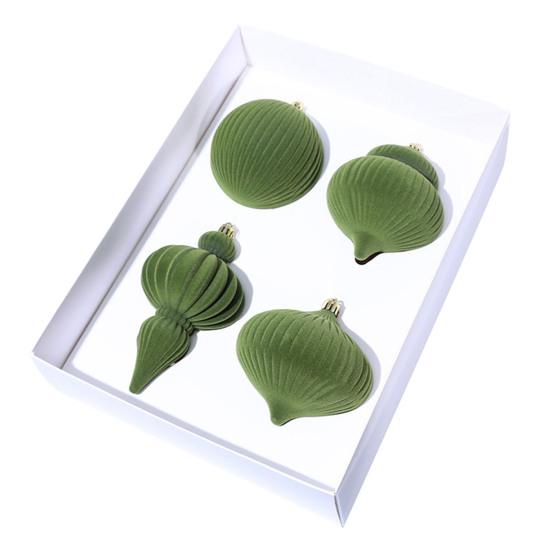 

4 шт. Бархатные елочные шары Пластиковый флокированный декор с металлическими подвесками Праздничные украшения для дома для елки каминной полки армия зеленый