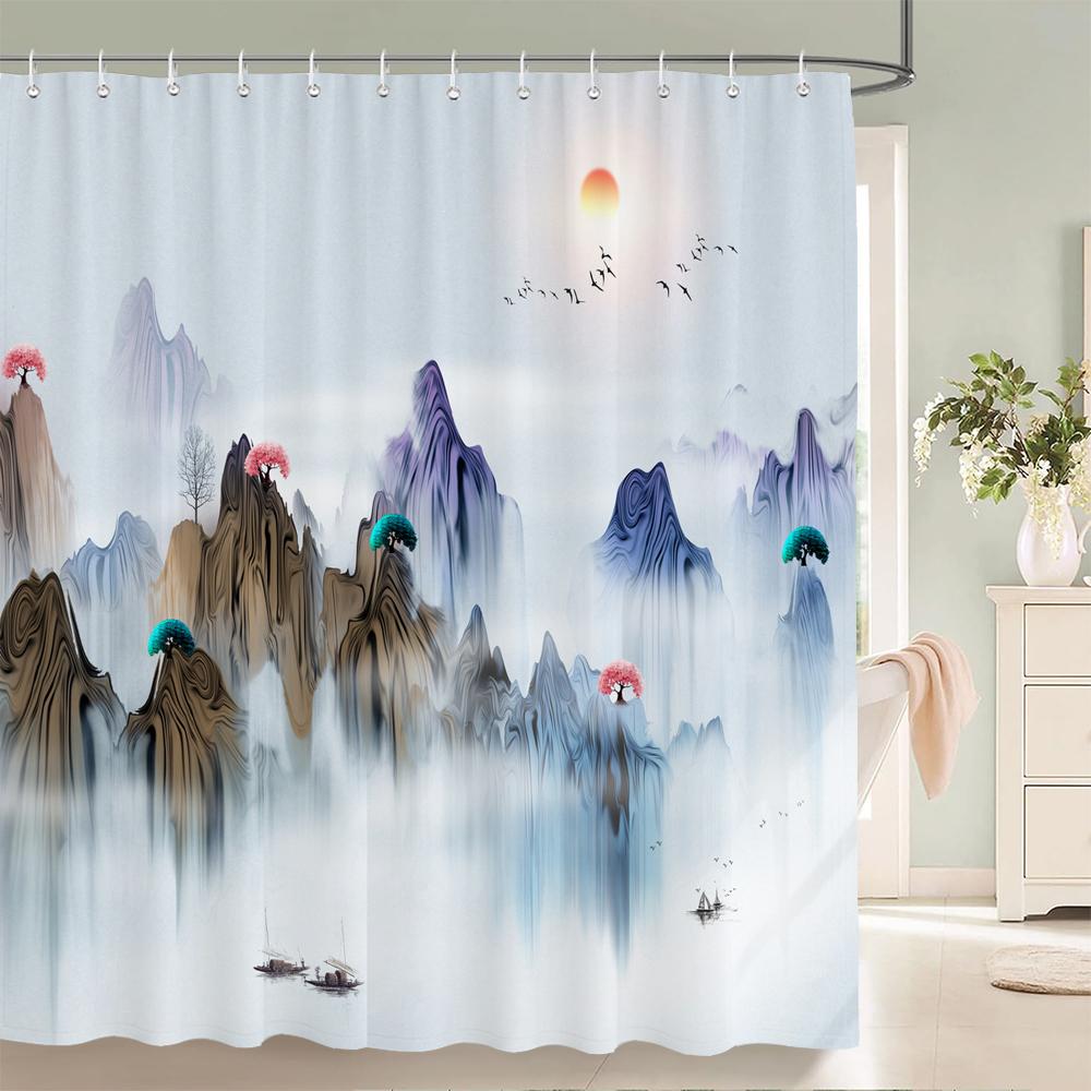 Chinese style Flowers Birds Shower Curtains Printed Bath Curtains Bathroom Waterproof Fabric With 12 Hooks Home Decor Screen