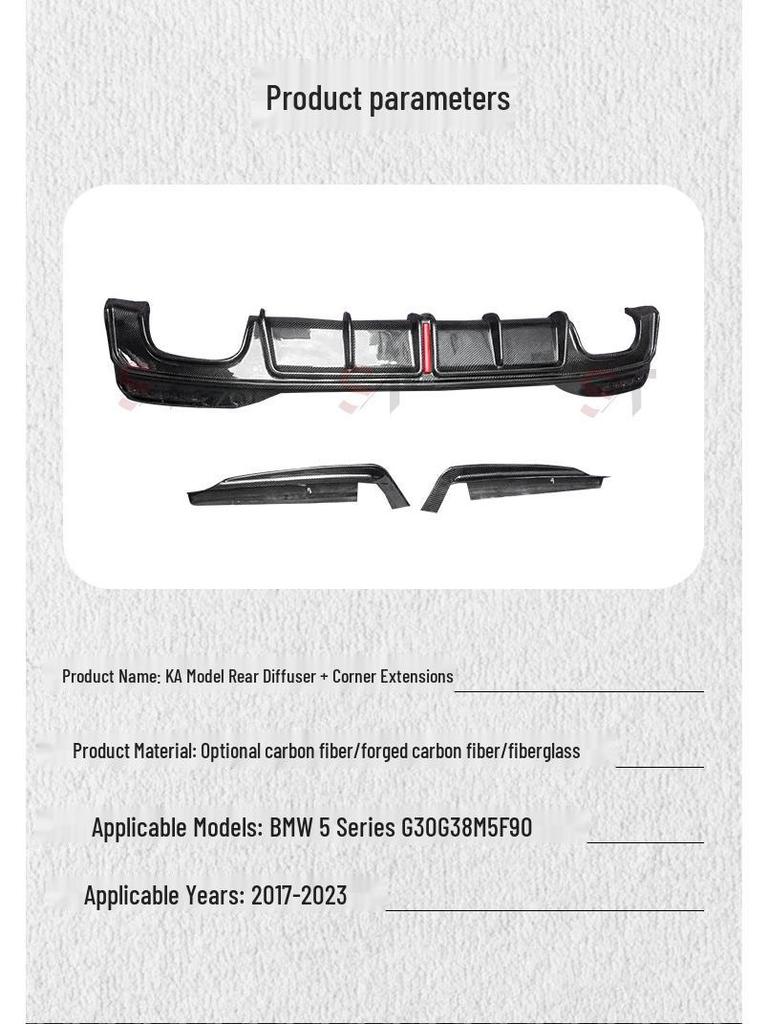 BMW 5 Series (G30/G38) & M5 (F90) Carbon Fiber Rear Diffuser with Lights and Bumper Corners Body Kit