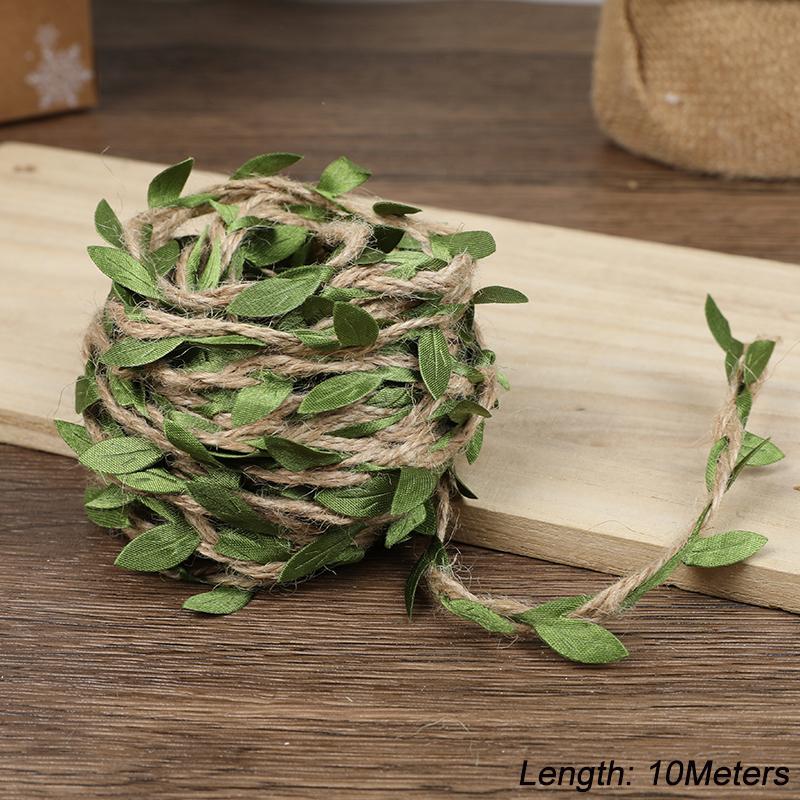10Meters Jute Twine Burlap String Green Leaves Vine Twine for Wedding Birthday Party Decoration DIY Garland Wreath Crafts Gift