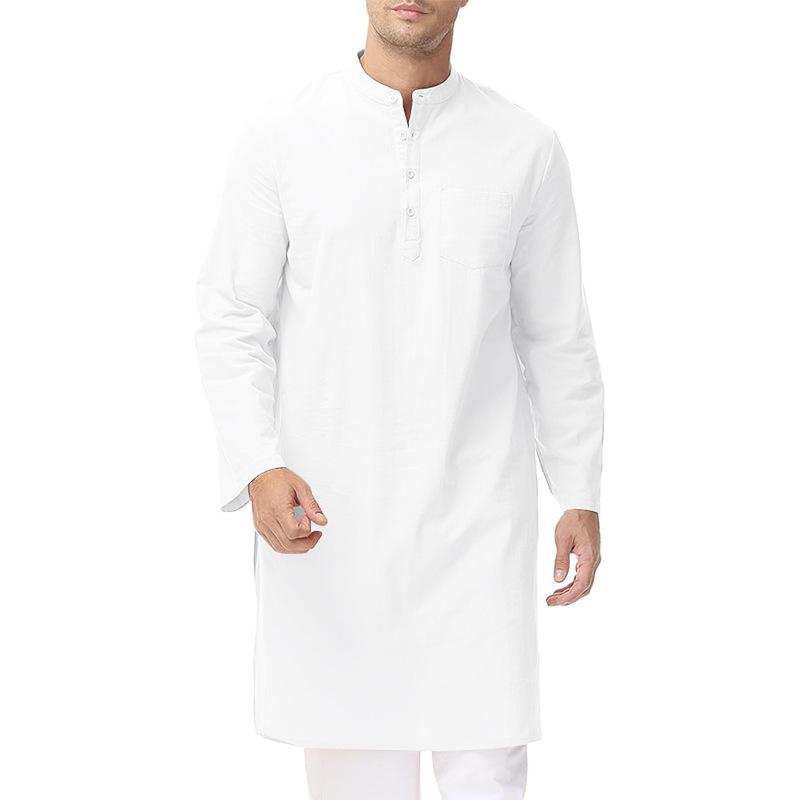 Heren Etnische Stijl Gewaad Lange Mouw Katoen Thobe Zijsplit Knopen Gewaad Henley Casual Shirt Heren Ademend Los Traditioneel Midden-Oosten Dagelijkse Kleding