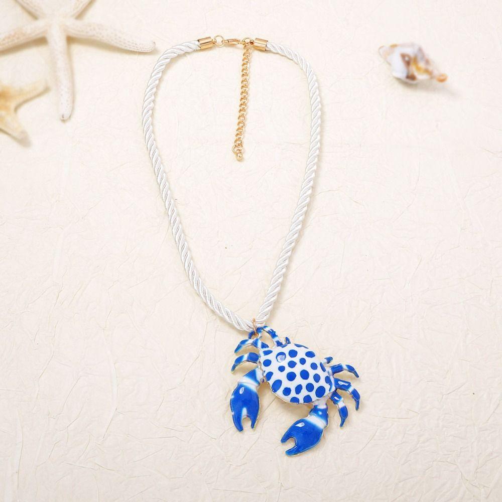Polka Dot Enamel Crab Pendant Necklace Weave Rope Ocean Style Clavicle Chain Girls