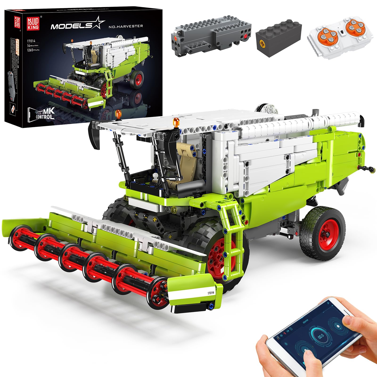 

Mould King 17014 Tech Remote Control Combine Harvester MOC Electric Heavy Construction Lactor Tech Clamp Blocks Blocks Toys for Kit, Vehicle,