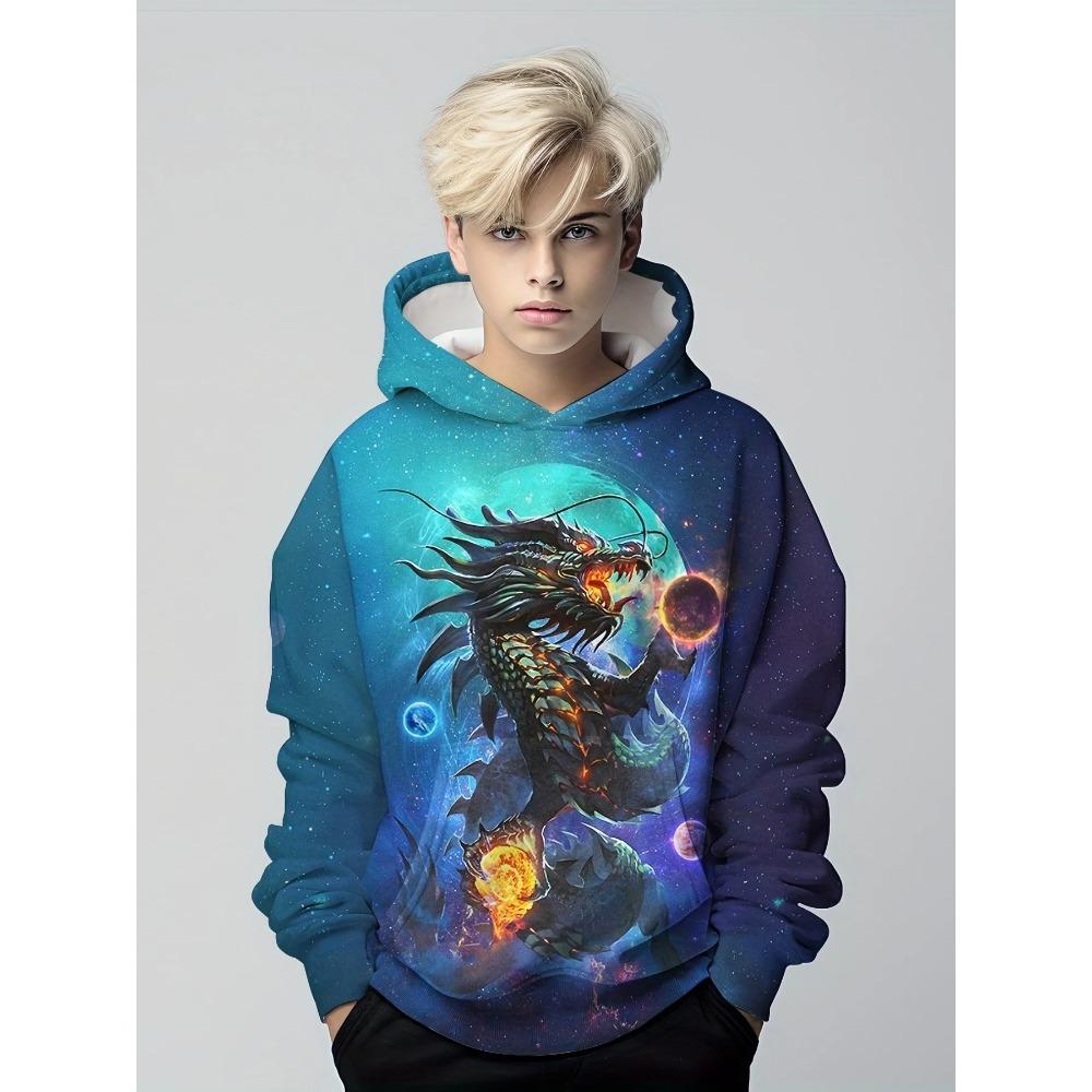 

Модный 3D-принт дракона для мальчиков, повседневный свитер с капюшоном и длинными рукавами, толстовка для весны и осени, детские толстовки с капюшоном, топы для активного отдыха 160CM