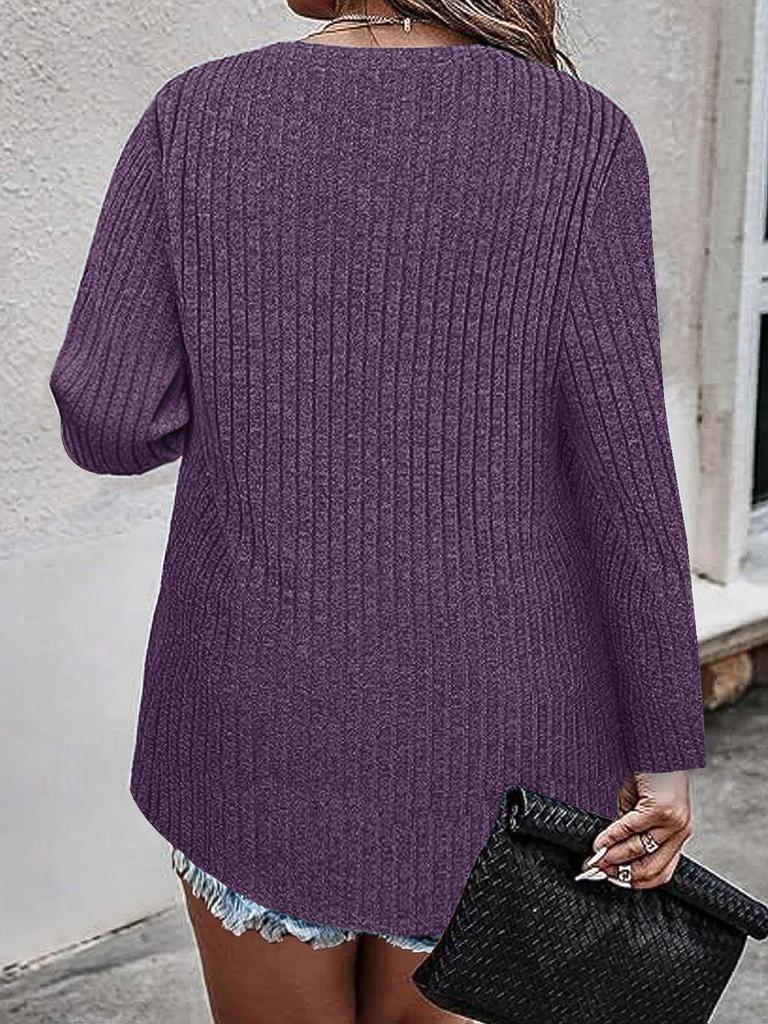 Plus Size V-Neck Zipper Long Sleeve Women's Casual T-shirt - 2025 Spring & Autumn Collection