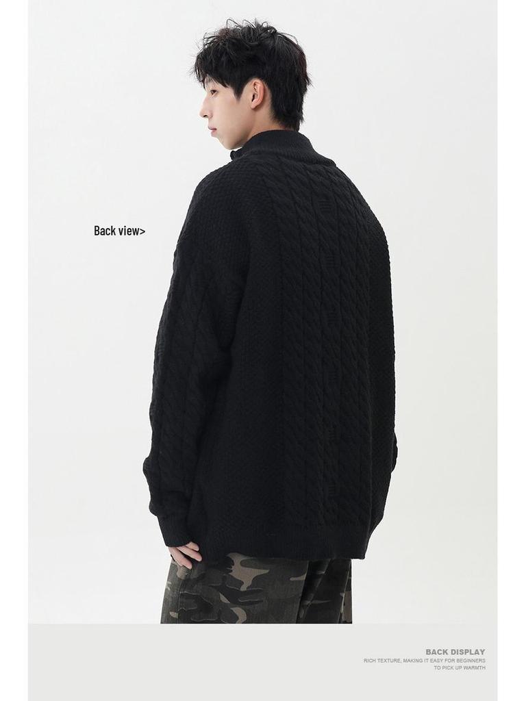 2026 Korean-Style Half-Zip Knit Sweater: Solid Color, Half-High Collar, Casual Autumn/Winter Youth Fashion.