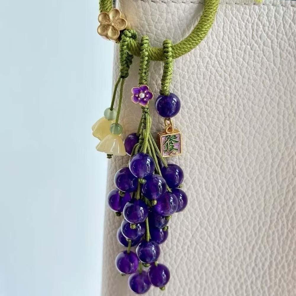 Green Grape Cluster Pendant Zinc Zinc Alloy Gradient Beads Woven Pendant Crystal Grape Phone Chain  Girls