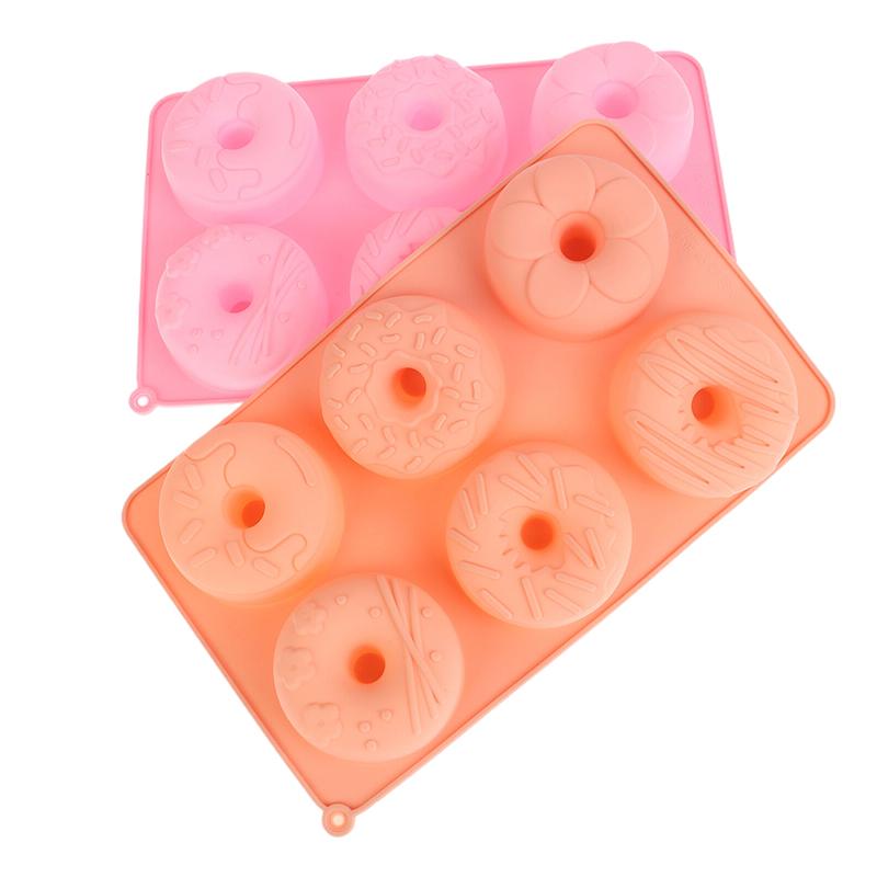 Silicone Donut Mold 6 Cavity Chocolate Mold Pastry Bread Cake Mould Non-Stick Dessert Mold Diy Baking Tray Doughnut Making Tool