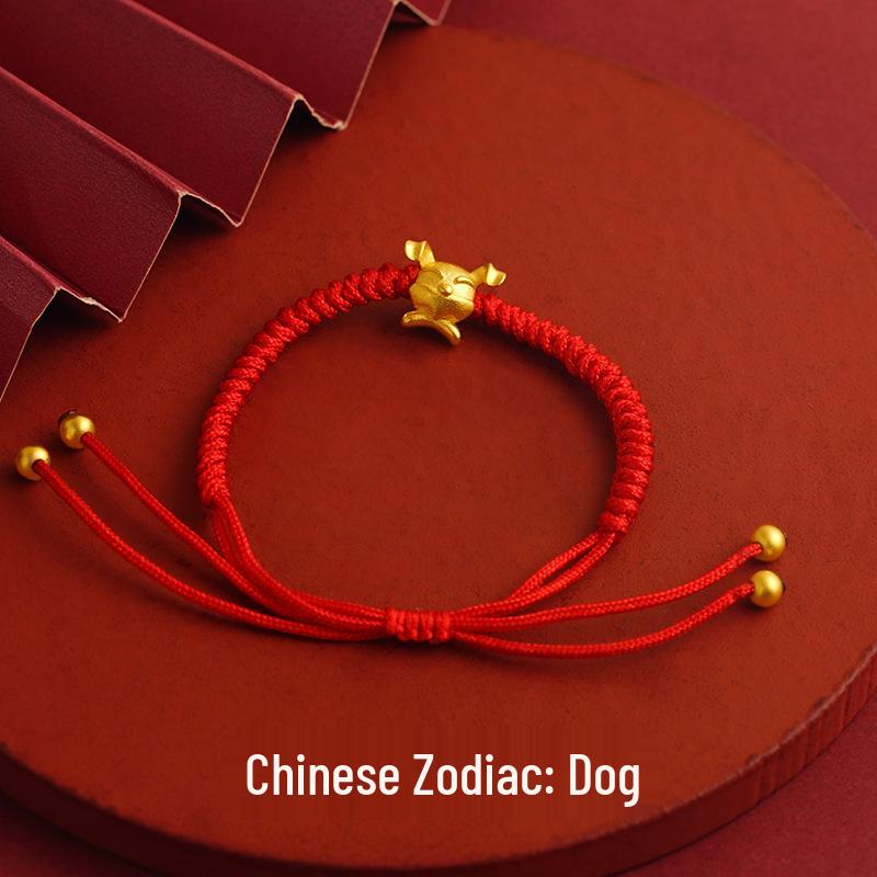 Long-lasting Sand Gold Zodiac Red Rope Bracelet - Chinese Style Couples & Besties Dragon Year Accessory
