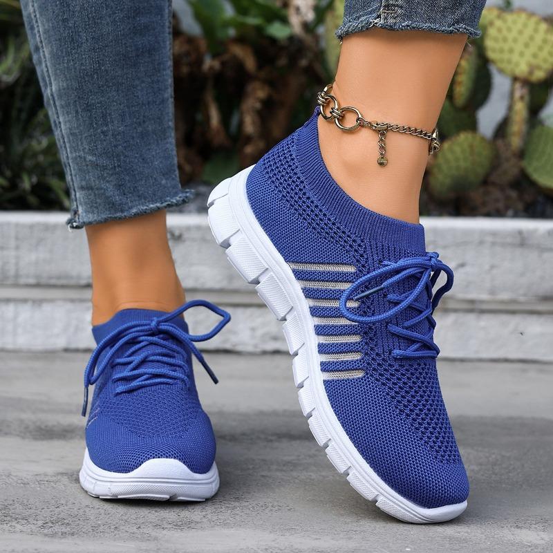 

Plus Size Sneaker Round Toe Deep Mouth Mesh Breathable Lace-Up Soft Sole Anti-Slip Wear-Resistant Low-Top Single 36 синий