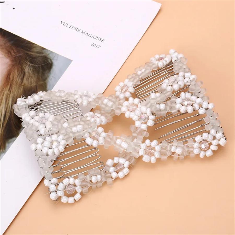 New Women comb Hair Accessories Pearl Beaded Elastic Hair Claw Hairpin Magic Comb Up-Do Hairstyle Bun Maker Tool Ponytail Hairdo