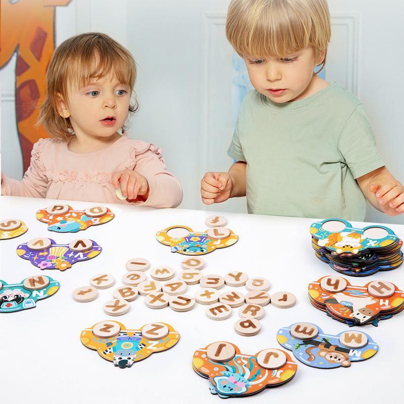 Kids Wooden Alphabet Toys Car Set For Early Education Development Cognitive