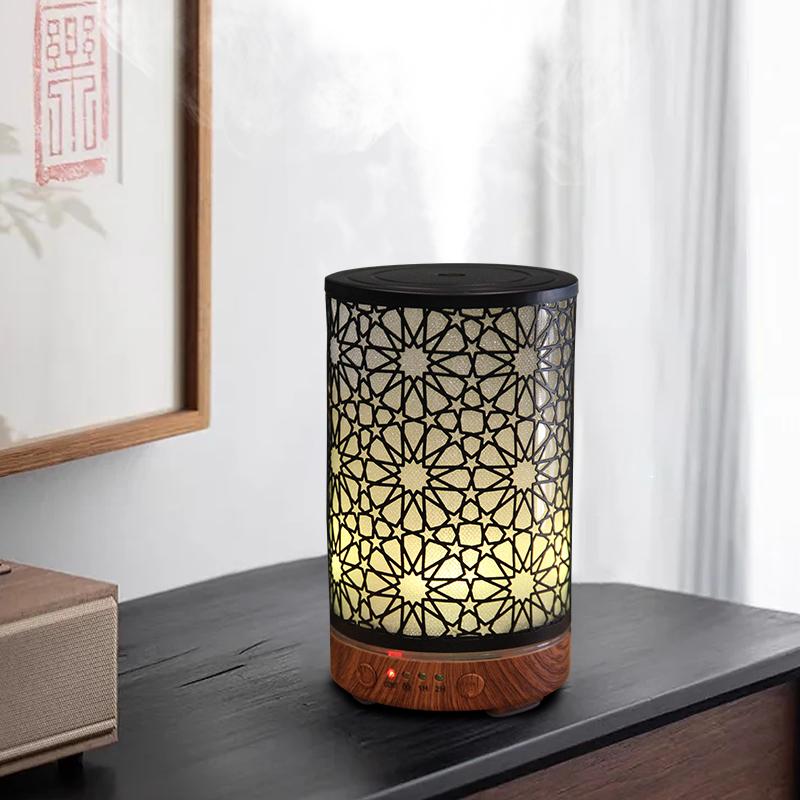 Aroma Diffuser 100ML Timing Function Hollow Star Ultrasonic Air Humidifier Bedroom Essential Oil Diffuser with LED Night Lights