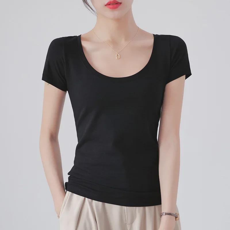 Women's Slim Fit White Round Neck Pure Cotton Short Sleeve T-Shirt - Summer 2025