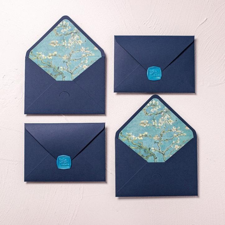 5pcs/batch of blue high-end Van Gogh romantic envelope with lining, high-end invitation letter postcard