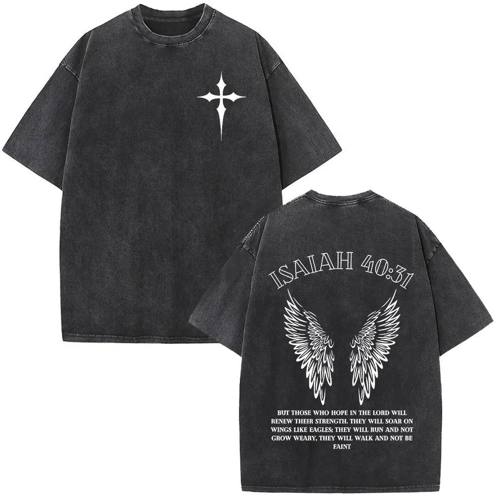 Washed T-shirts Men Women Christian Jesus Faith Over Fear Bible Verse Fashion Vintage Oversized T Shirts Harajuku Cotton T-shirt