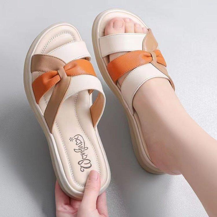 

Soft-soled slippers women s summer new flat-bottomed color matching one-word drag open-toed women s cool slippers outside 40 оранжевый
