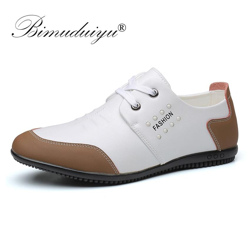 Buy BIMUDUIYU Men Shoe Cowhide Casual Shoes Fashion Leather Soft Men's Flat White Shoes Handmade