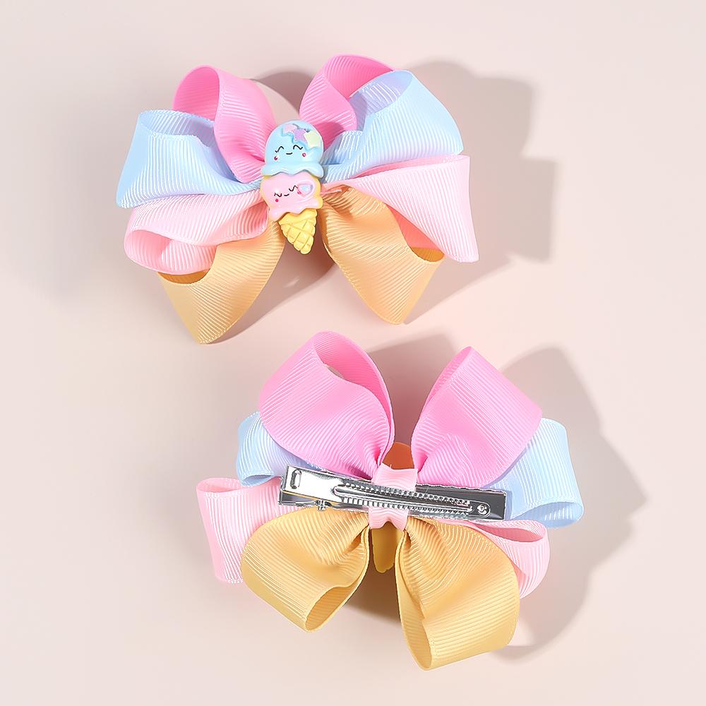 2Pcs Trendy Cartoon Ice Cream Hair Clips For Children Sweet Color-blocked Ribbon Hairpins Girls New Daliy Headwear Accessories