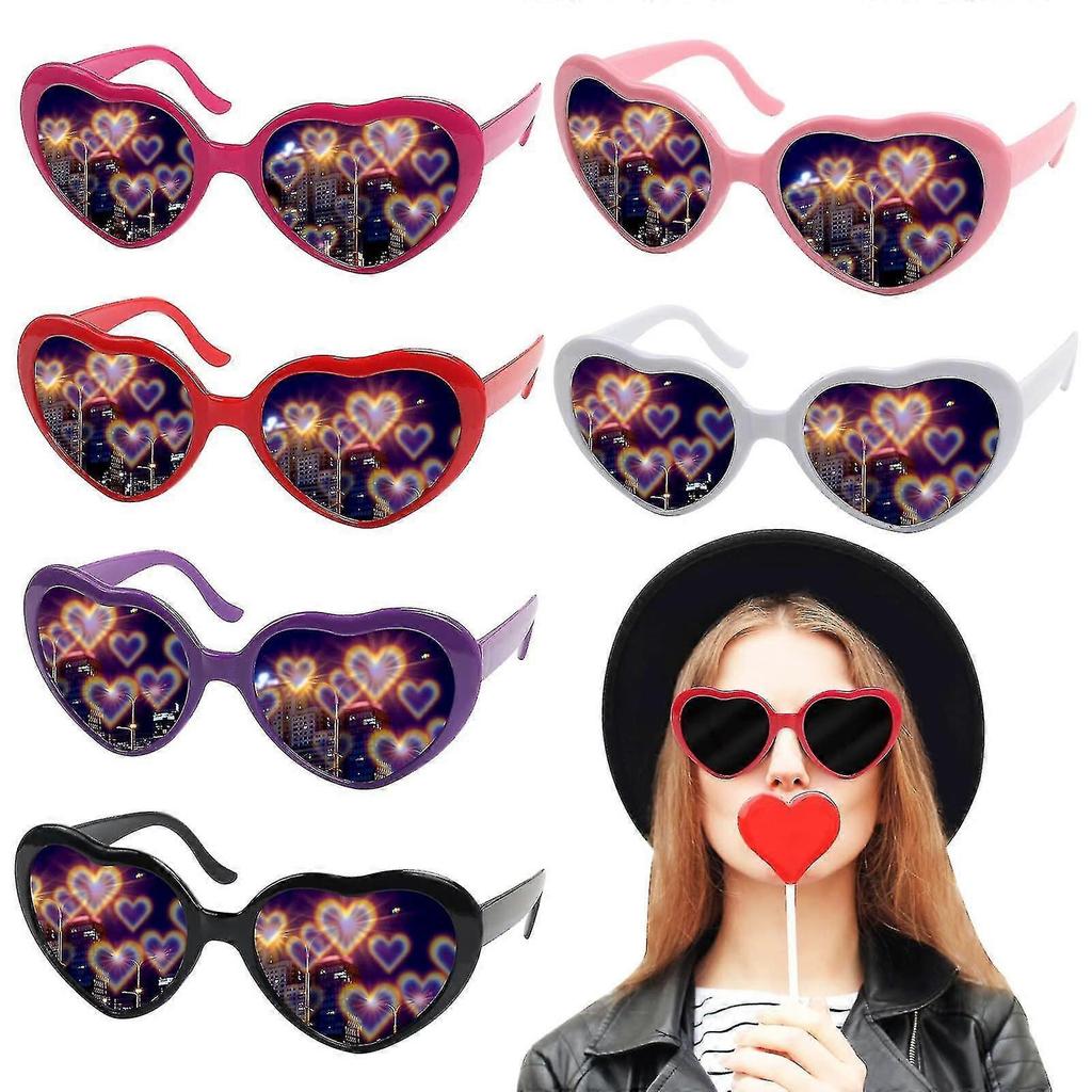 6pcs Lunettes à Diffraction Effet Cœur, Lunettes de Soleil Effets Spéciaux en Forme de Cœur Lumineux 3D Lunettes d'Amour Pour Bar Boîte de Nuit -CEUK