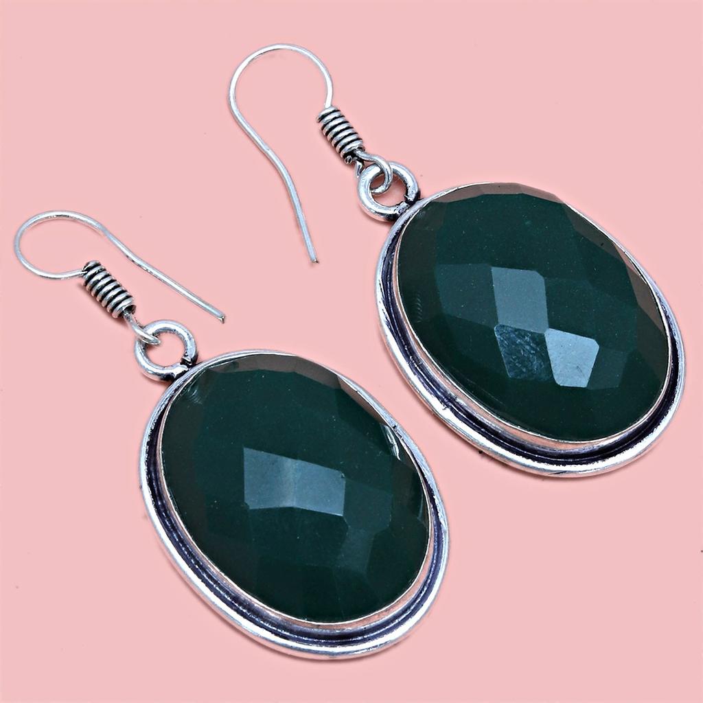 Onyx Grün Anhänger Set Ohrringe Schmuck Edelstein Handgefertigt Ethnisch