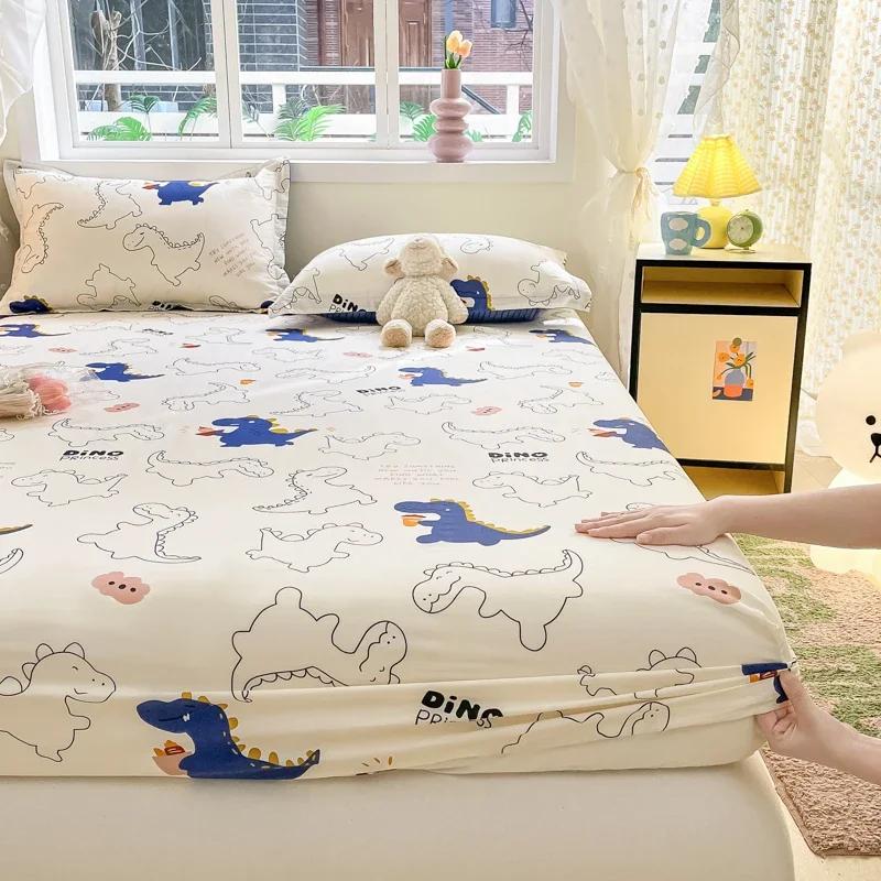 Bettlaken aus 100 % Baumwolle auf elastischem Matratzenbezug mit süßem Dinosaurier-Aufdruck für Kinder, Cartoon-Bettwäsche aus reiner Baumwolle (ohne Kissenbezug)