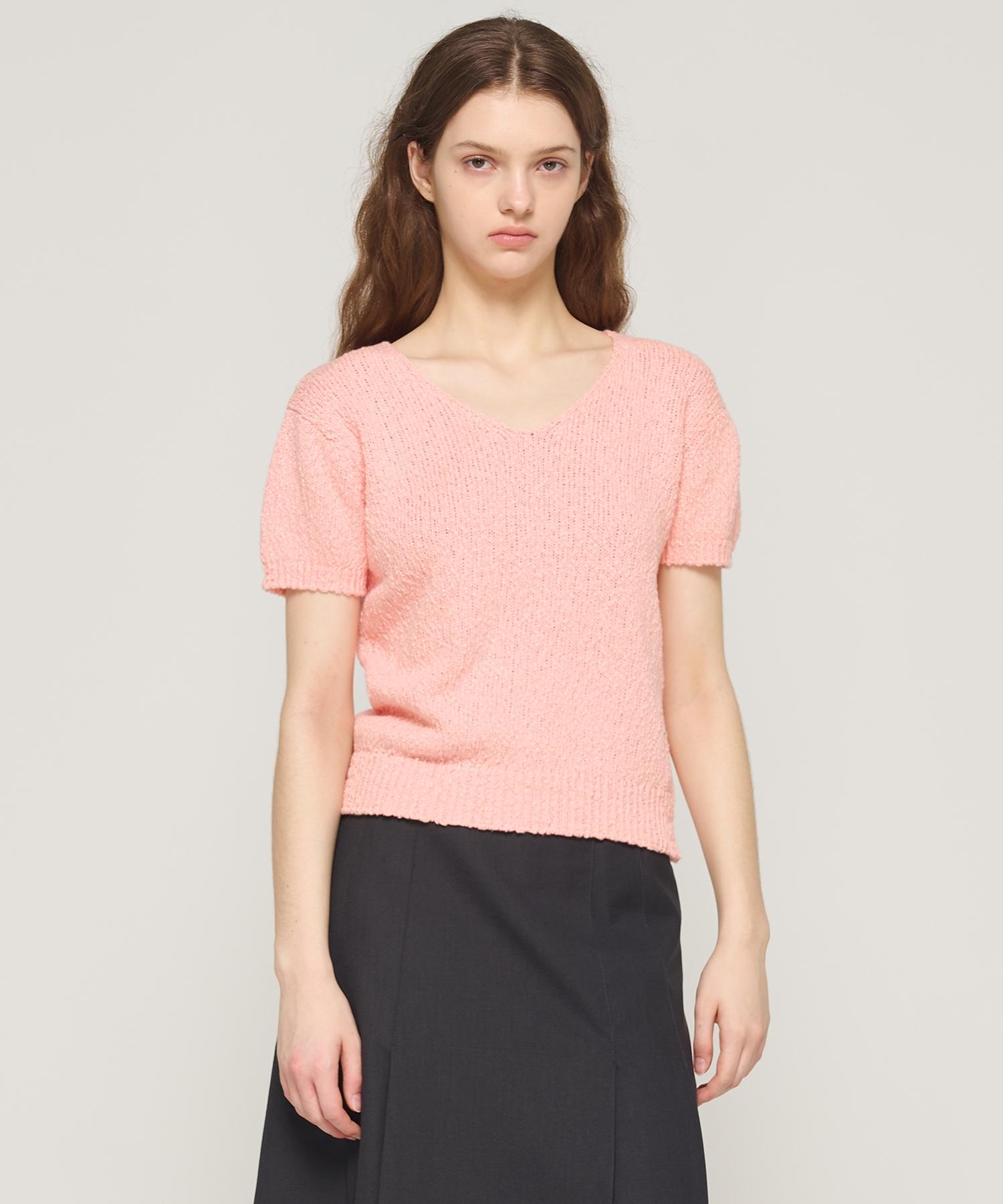 Cargo Bros For Woman Boucle V-Neck Short Sleeve Knit (Pink) Free