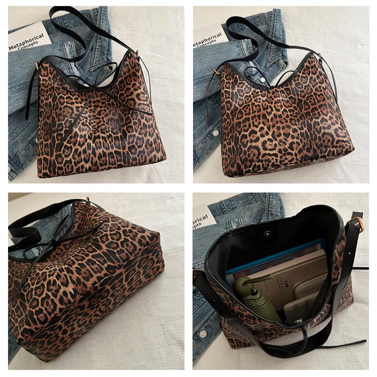 Women's 2025 Retro Leopard Print Hobo Bag – Fashionable Bow Shoulder Bag, Large Capacity, Casual Style.