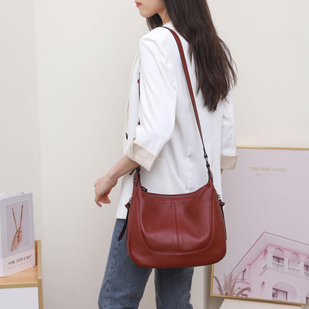 Cowhide Shoulder Women's Bag Large Capacity Messenger Tote Bag Mommy Bag Fashionable Simple Shopping Bag
