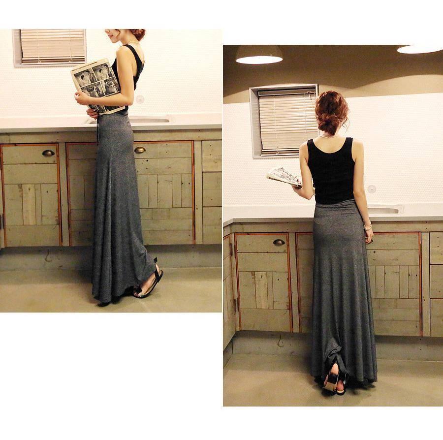 Korean-Style Plus Size Gray Midi Skirt for Women - Summer 2024, Elastic High Waist, Thin Drape A-Line Design with Large Swing.