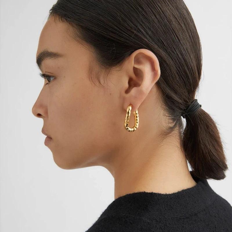 Fashion Personality Simple Brass Plated 18K Real Gold Irregular Section U-Shaped Ear Buckle Earrings Niche Earrings Women