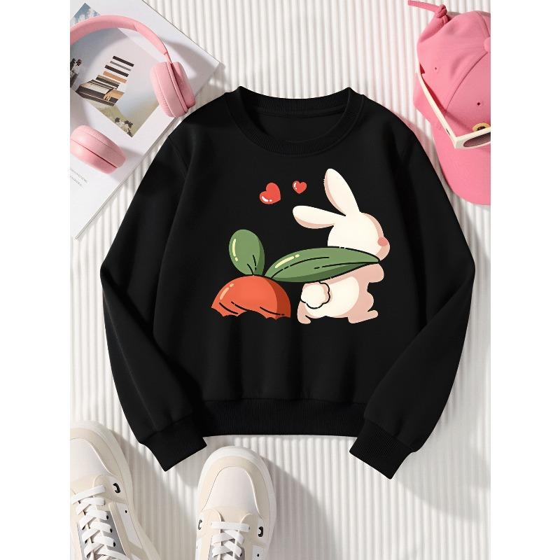 Kids Sweatshirt,Crew Neck Fashion Top,Fun"Cute Bunny Carrot Love " Patterned Sweatshirt for Everyday Casual Wear for All Kinds of Daily Outfits