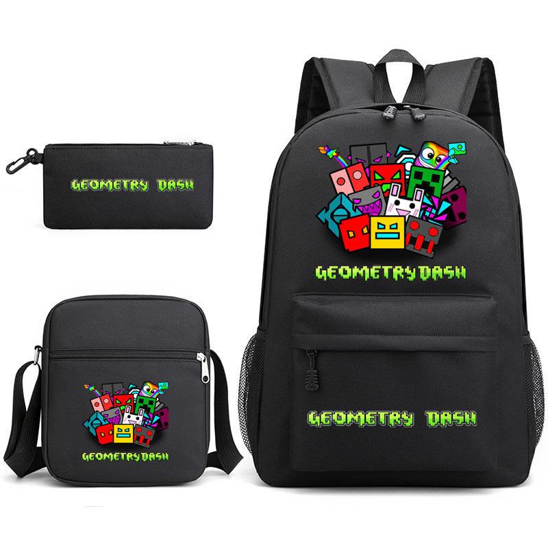 Geometric sprint trend starry sky schoolbag three-piece geometry dash heat transfer personalized backpack leisure bag