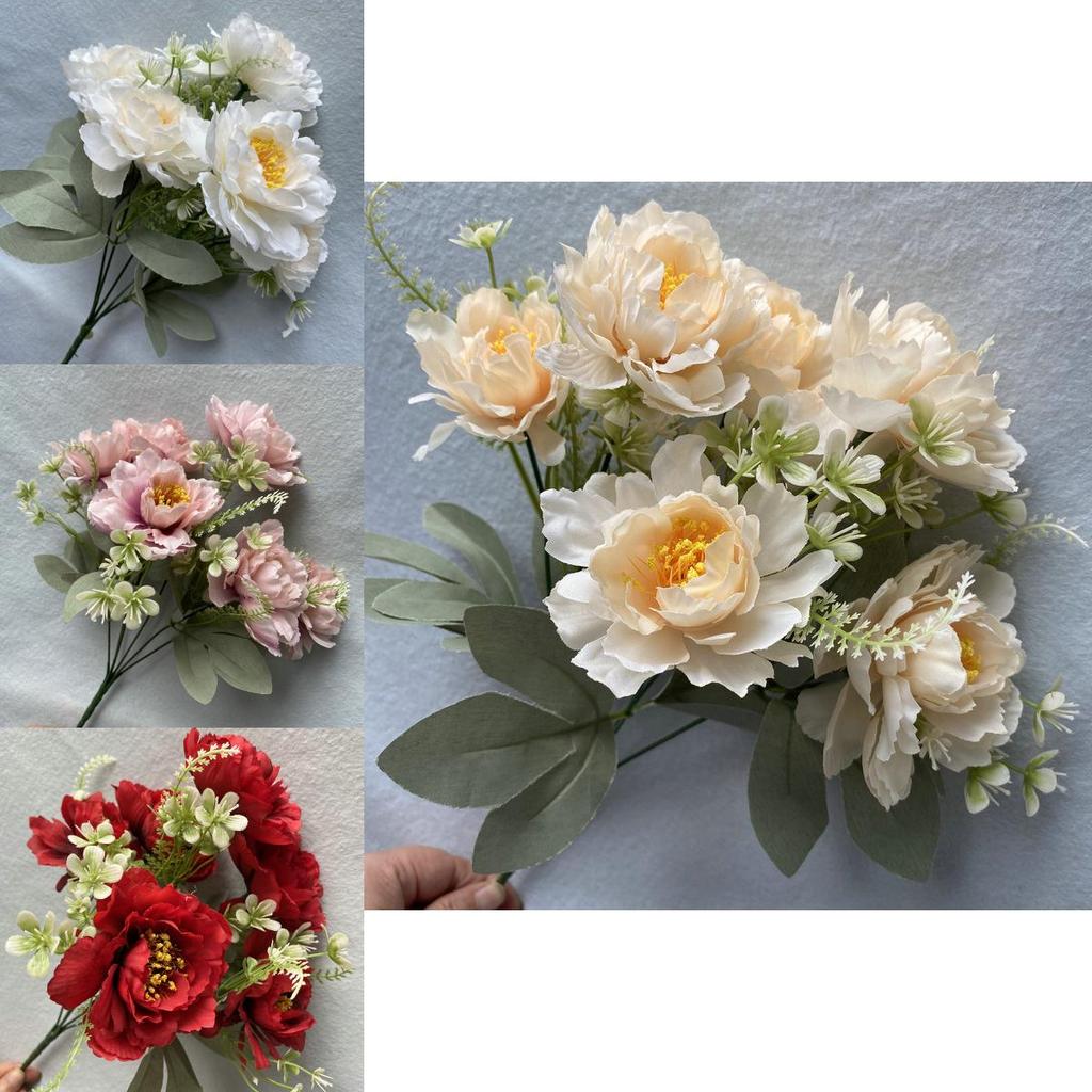 Bouquet di Fiori di Seta 6 Teste di Peonia Matrimonio Decorazione per la Casa Con Design Realistico Per Fotografia