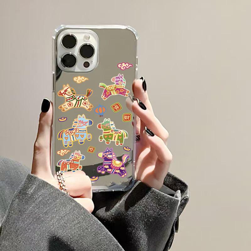 New Year Horse Pattern Phone Case For iPhone 11 12 13 14 15 16 17 Pro Max XS X XR 7 8 Plus Make Up Mirror Shockproof Soft Cover