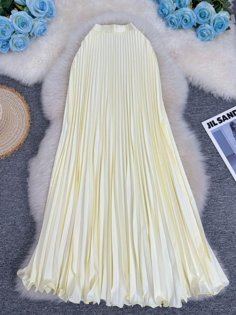Classic High-Waist A-Line Pleated Midi Skirt - Versatile European & American Style for Women